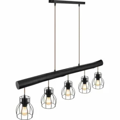 Lampes En Bois-Luminaires Globo Lighting Suspension Globo MINA Noir, 5 lumières