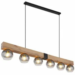 Suspension Verre Fumé-Luminaires Globo Lighting Suspension Globo MOITAS Couleur bois, Noir, 6 lumières