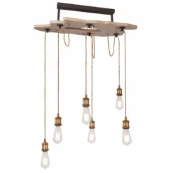 Lampes Vintages & Rétros-Luminaires Globo Lighting Suspension Globo MUCHA Bois clair, 6 lumières
