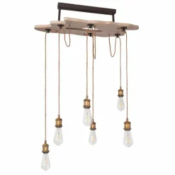 Lampes Vintages & Rétros-Luminaires Globo Lighting Suspension Globo MUCHA Bois clair, 6 lumières