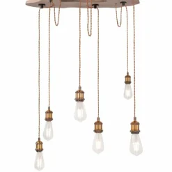 Lampes Vintages & Rétros-Luminaires Globo Lighting Suspension Globo MUCHA Bois clair, 6 lumières