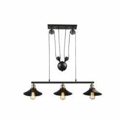 Lampes Industrielles-Luminaires Globo Lighting Suspension Globo Noir, 3 lumières