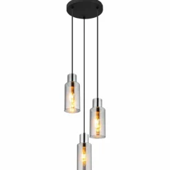 Suspension Verre Fumé-Luminaires Globo Lighting Suspension Globo Noir, 3 lumières