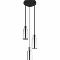 Suspension Verre Fumé-Luminaires Globo Lighting Suspension Globo Noir, 3 lumières