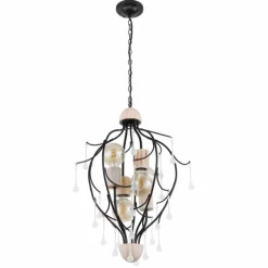 Lampes Vintages & Rétros-Luminaires Globo Lighting Suspension Globo NOLE Bois clair, Noir, 4 lumières