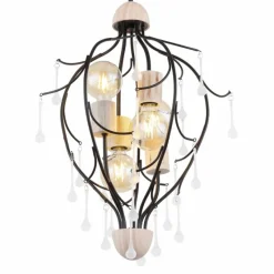 Lampes Vintages & Rétros-Luminaires Globo Lighting Suspension Globo NOLE Bois clair, Noir, 4 lumières