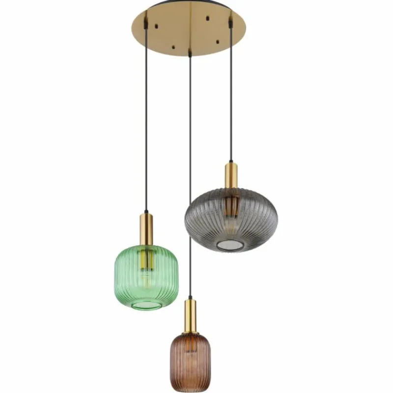 Suspension Verre Fumé-Luminaires Globo Lighting Suspension Globo NORMY Laiton, 3 lumières