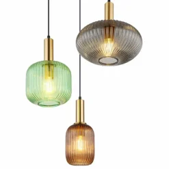 Suspension Verre Fumé-Luminaires Globo Lighting Suspension Globo NORMY Laiton, 3 lumières