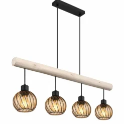 Lampes En Bois-Luminaires Globo Lighting Suspension Globo PAULO Écru, Noir, 4 lumières