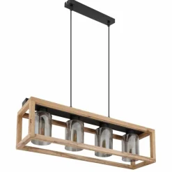 Luminaires Scandinaves-Luminaires Globo Lighting Suspension Globo PETTEY Bois foncé, Noir, 4 lumières