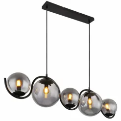Suspension Verre Fumé-Luminaires Globo Lighting Suspension Globo PORRY Noir, 5 lumières