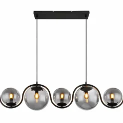 Suspension Verre Fumé-Luminaires Globo Lighting Suspension Globo PORRY Noir, 5 lumières