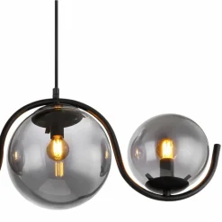 Suspension Verre Fumé-Luminaires Globo Lighting Suspension Globo PORRY Noir, 5 lumières