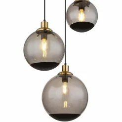 Suspension Verre Fumé-Luminaires Globo Lighting Suspension Globo POTTER Laiton, Noir, 3 lumières