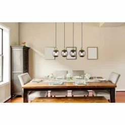 Suspension Verre Fumé-Luminaires Globo Lighting Suspension Globo POTTER Laiton, Noir, 4 lumières