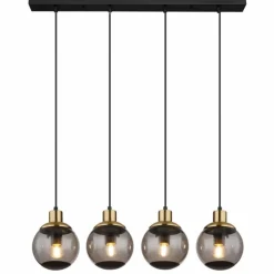 Suspension Verre Fumé-Luminaires Globo Lighting Suspension Globo POTTER Laiton, Noir, 4 lumières
