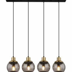 Suspension Verre Fumé-Luminaires Globo Lighting Suspension Globo POTTER Laiton, Noir, 4 lumières