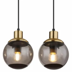 Suspension Verre Fumé-Luminaires Globo Lighting Suspension Globo POTTER Laiton, Noir, 4 lumières