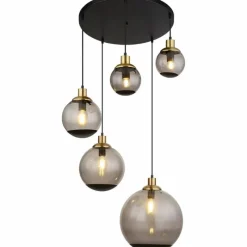 Suspension Verre Fumé-Luminaires Globo Lighting Suspension Globo POTTER Laiton, Noir, 5 lumières