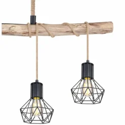 Luminaires Scandinaves-Luminaires Globo Lighting Suspension Globo PRISKA Brun, Bois clair, Noir, 4 lumières