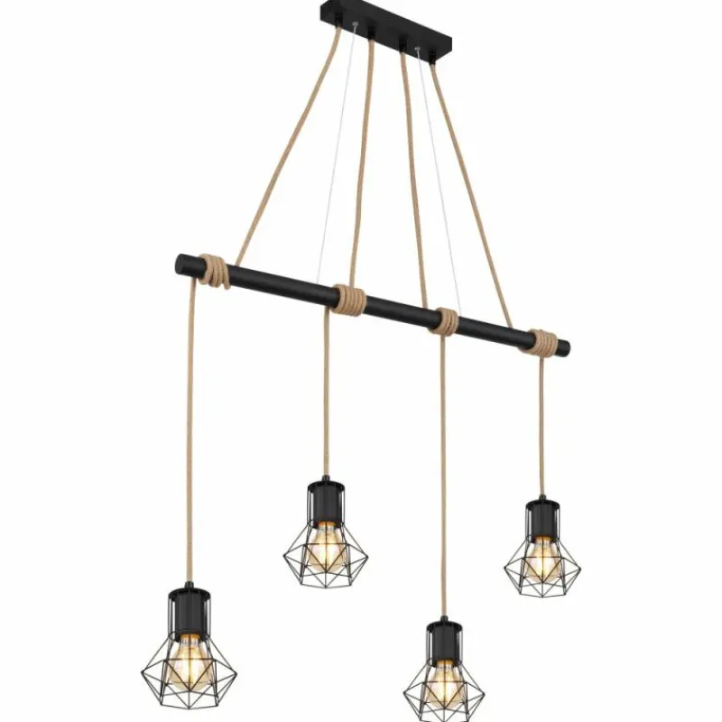 Style Boho-Chic-Luminaires Globo Lighting Suspension Globo PRISKA Écru, Noir, 4 lumières