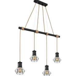 Style Boho-Chic-Luminaires Globo Lighting Suspension Globo PRISKA Écru, Noir, 4 lumières