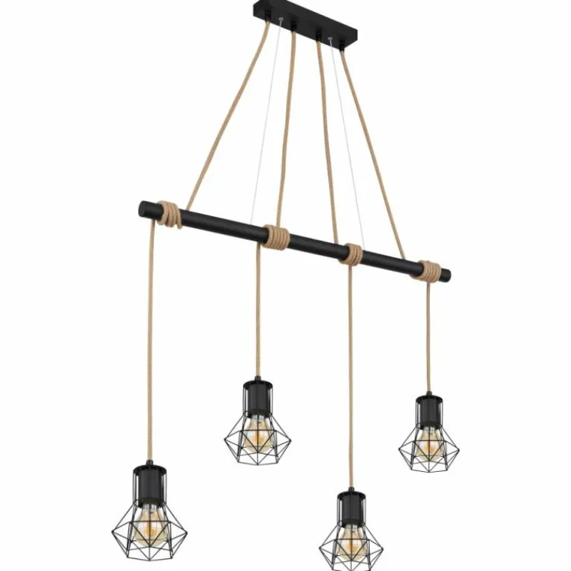 Style Boho-Chic-Luminaires Globo Lighting Suspension Globo PRISKA Écru, Noir, 4 lumières