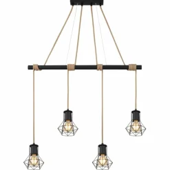 Style Boho-Chic-Luminaires Globo Lighting Suspension Globo PRISKA Écru, Noir, 4 lumières