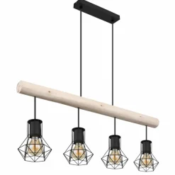 Lampes En Bois-Luminaires Globo Lighting Suspension Globo PRISKA Écru, Noir, 4 lumières