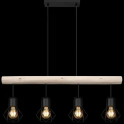 Lampes En Bois-Luminaires Globo Lighting Suspension Globo PRISKA Écru, Noir, 4 lumières