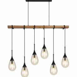 Lampes En Bois-Luminaires Globo Lighting Suspension Globo PÄRON Écru, Noir, 6 lumières