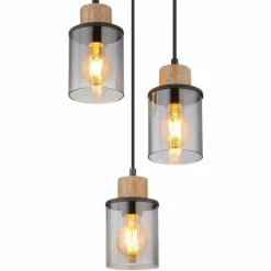 Suspension Verre Fumé-Luminaires Globo Lighting Suspension Globo REID Noir, 3 lumières