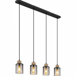 Suspension Verre Fumé-Luminaires Globo Lighting Suspension Globo REID Noir, 4 lumières