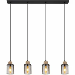 Suspension Verre Fumé-Luminaires Globo Lighting Suspension Globo REID Noir, 4 lumières