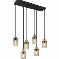 Suspension Verre Fumé-Luminaires Globo Lighting Suspension Globo REID Noir, 6 lumières