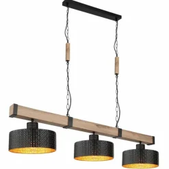 Lampes En Bois-Luminaires Globo Lighting Suspension Globo RIELLY Couleur bois, Noir, 3 lumières