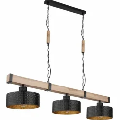 Lampes En Bois-Luminaires Globo Lighting Suspension Globo RIELLY Couleur bois, Noir, 3 lumières