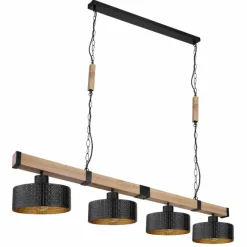 Lampes En Bois-Luminaires Globo Lighting Suspension Globo RIELLY Couleur bois, Noir, 4 lumières