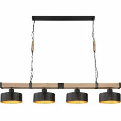 Lampes En Bois-Luminaires Globo Lighting Suspension Globo RIELLY Couleur bois, Noir, 4 lumières