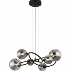 Suspension Verre Fumé-Luminaires Globo Lighting Suspension Globo RIHA LED Noir, 6 lumières