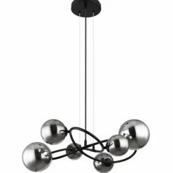 Suspension Verre Fumé-Luminaires Globo Lighting Suspension Globo RIHA LED Noir, 6 lumières