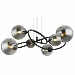 Suspension Verre Fumé-Luminaires Globo Lighting Suspension Globo RIHA LED Noir, 6 lumières