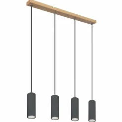 Lampes En Bois-Luminaires Globo Lighting Suspension Globo ROBBY Couleur bois, Noir, 4 lumières