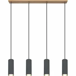 Lampes En Bois-Luminaires Globo Lighting Suspension Globo ROBBY Couleur bois, Noir, 4 lumières