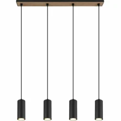 Lampes En Bois-Luminaires Globo Lighting Suspension Globo ROBBY Couleur bois, Noir, 4 lumières