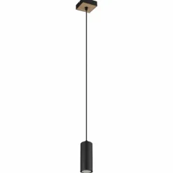 Lampes En Bois-Luminaires Globo Lighting Suspension Globo ROBBY Couleur bois, Noir, 1 lumière