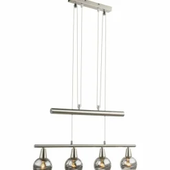 Suspension Verre Fumé-Luminaires Globo Lighting Suspension Globo ROMAN LED Nickel mat, 4 lumières