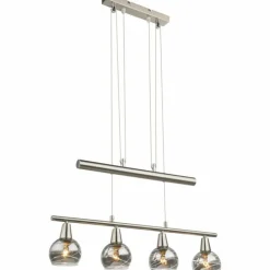 Suspension Verre Fumé-Luminaires Globo Lighting Suspension Globo ROMAN LED Nickel mat, 4 lumières