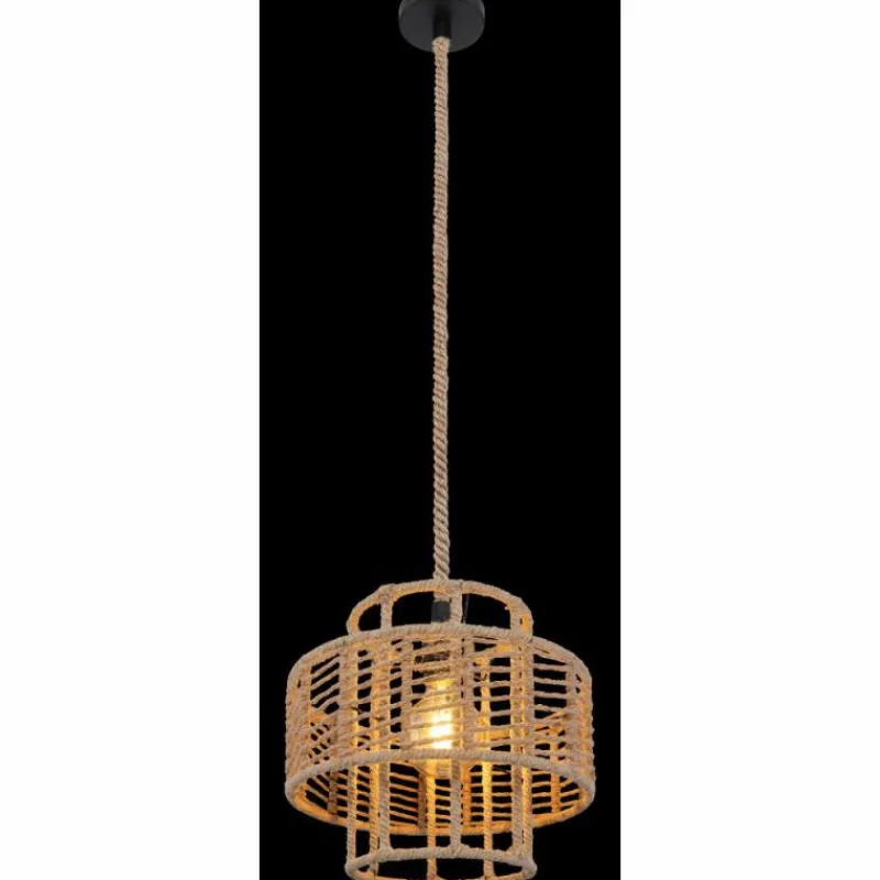 Style Boho-Chic-Luminaires Globo Lighting Suspension Globo ROPE Noir, 1 lumière