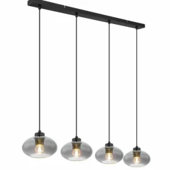 Suspension Verre Fumé-Luminaires Globo Lighting Suspension Globo SHAUN Noir, 4 lumières